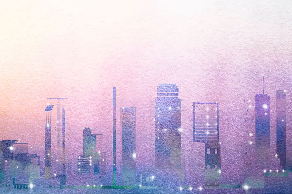 Watercolor city border background, building skyline vector