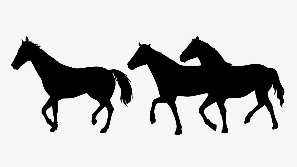 Running horses silhouette clipart, animal illustration