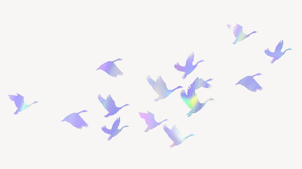 Flying birds silhouette clipart, holographic animal illustration