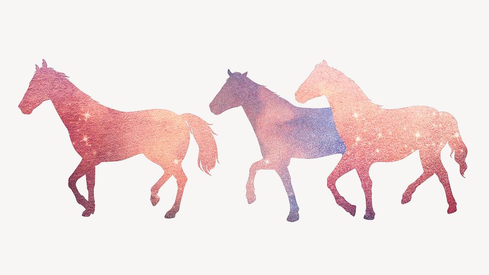 Running stallions silhouette sticker, aesthetic animal graphic psd