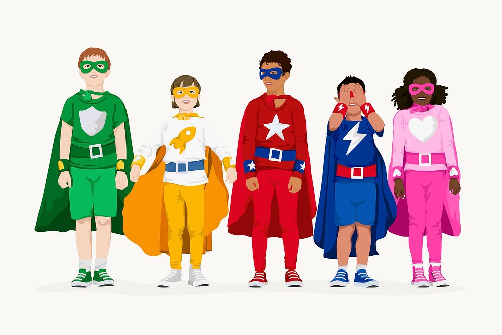 Cute superhero kids collage element, vector illustration
