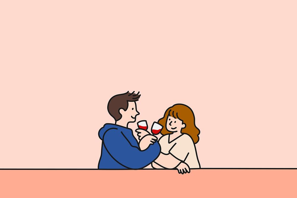 Pink Valentine&rsquo;s background, romantic couple doodle border