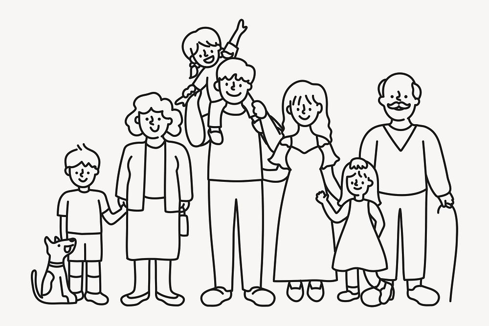 Extended family doodle clipart, character illustration vector