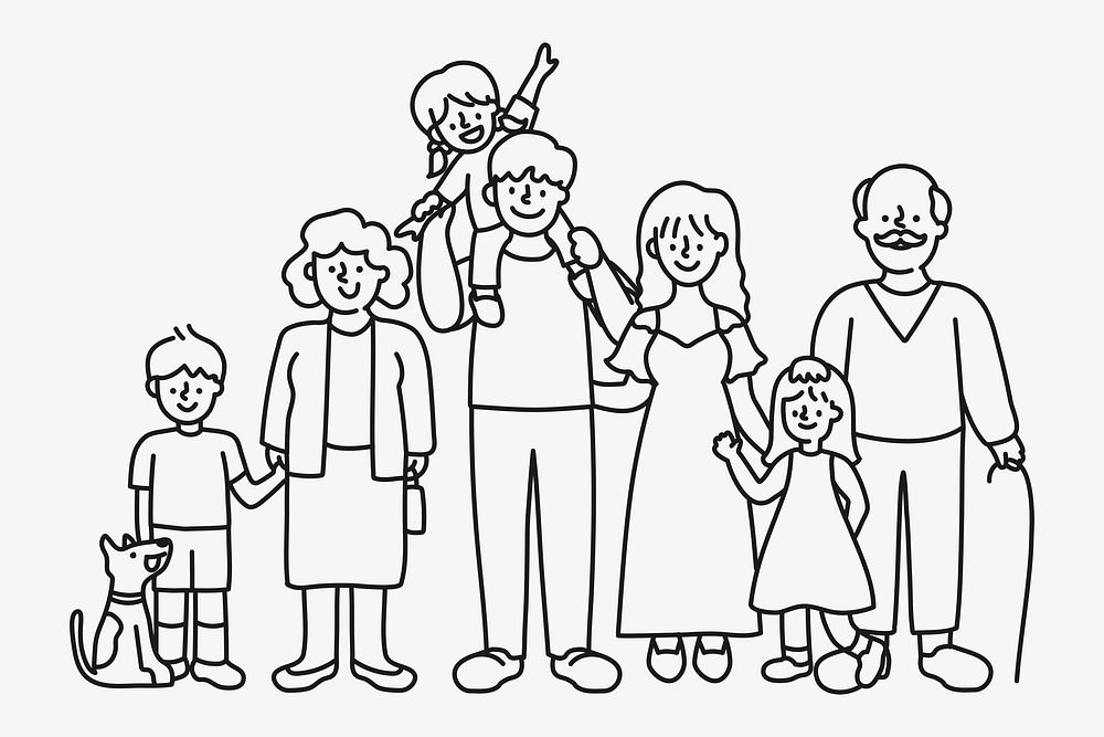 Extended family hand drawn clipart, character illustration psd