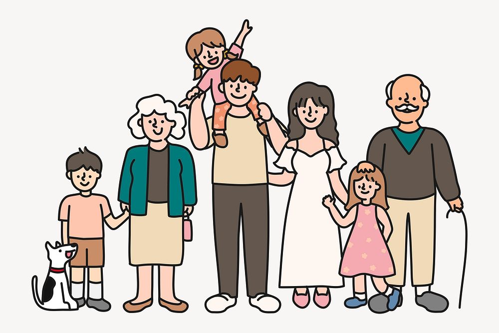 Big family collage element, relatives cartoon illustration vector
