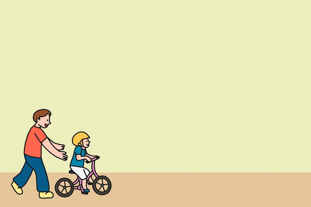 Cycling background, father and son illustration