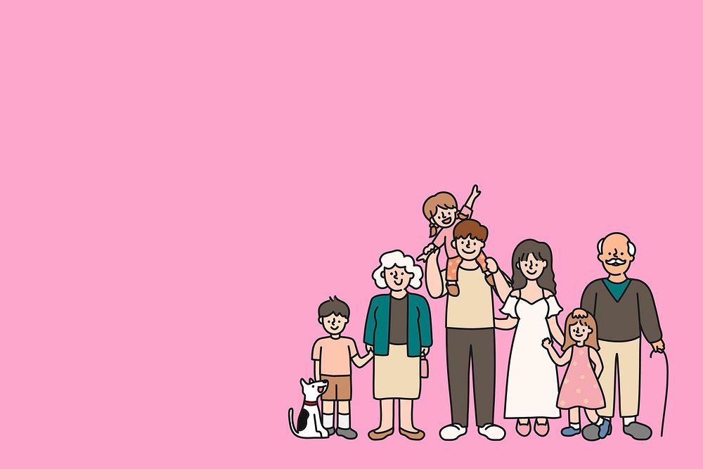 Pink background, big family illustration