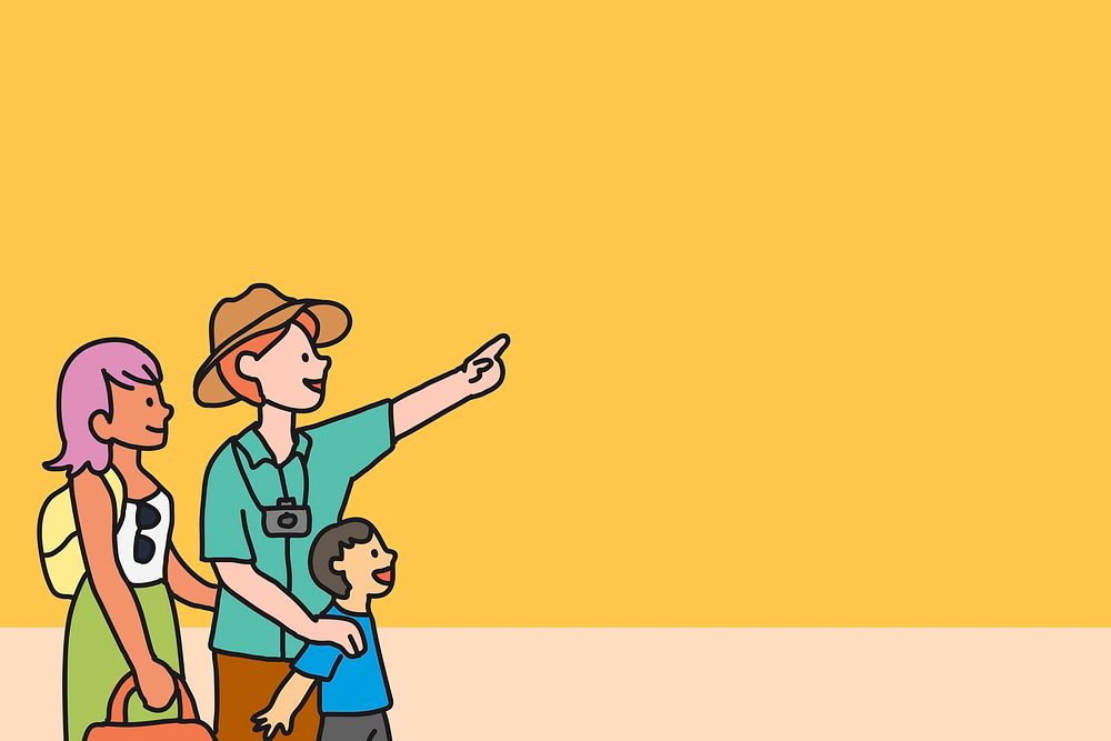 Family day out illustration, yellow background vector