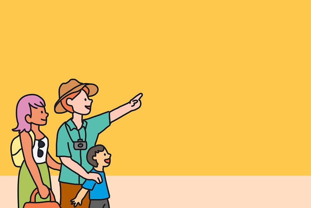 Family day out illustration, yellow background psd