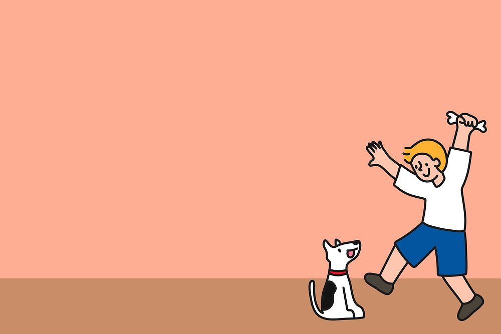 Boy with dog illustration, pink background  vector