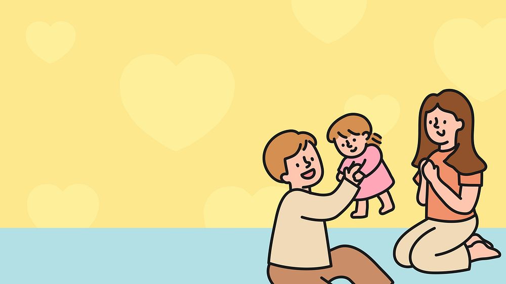 Yellow computer wallpaper, family cartoon illustration