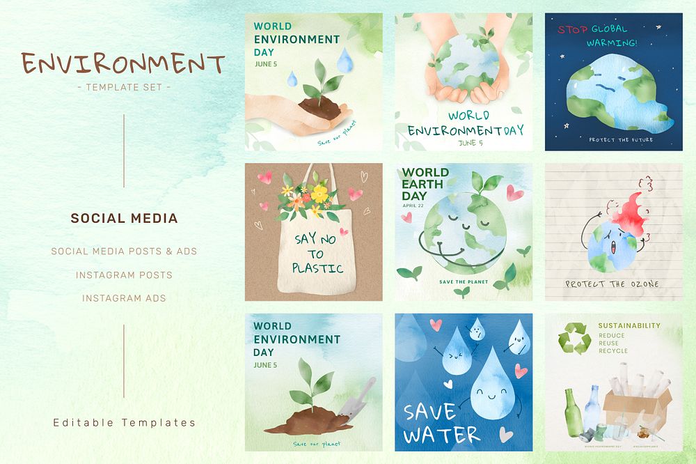 Editable environment template psd social media post