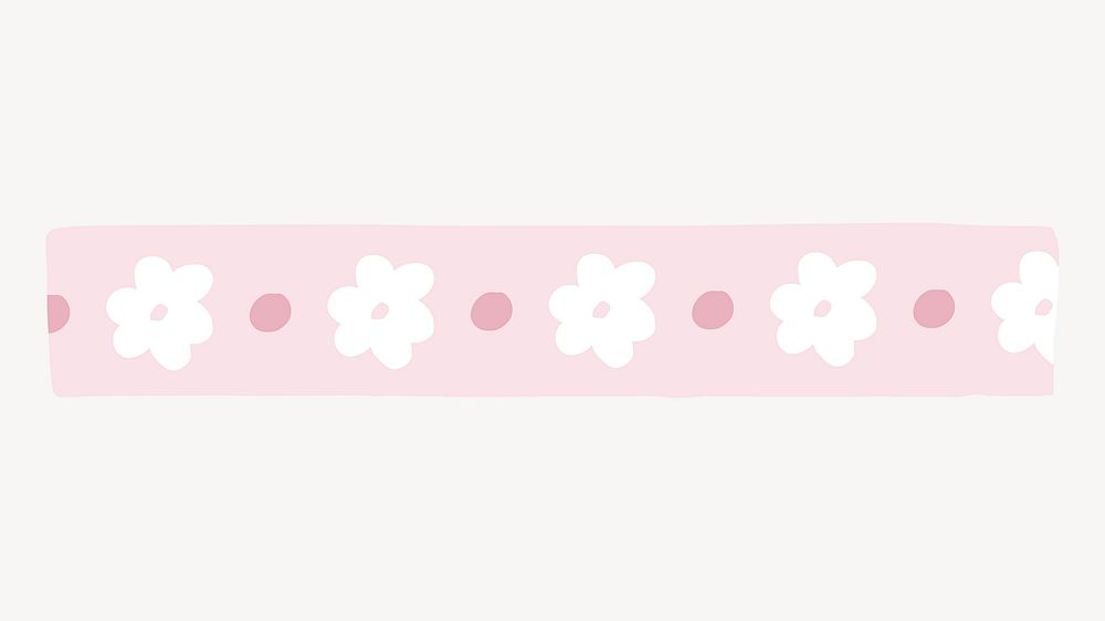 White floral washi tape, pink stationery, collage element vector