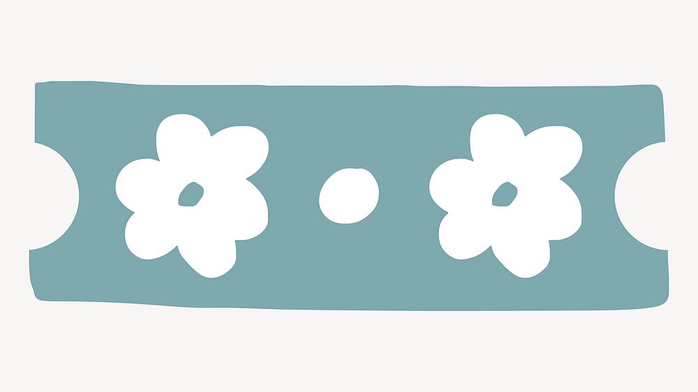 Teal washi tape, white floral pattern, stationery collage element vector
