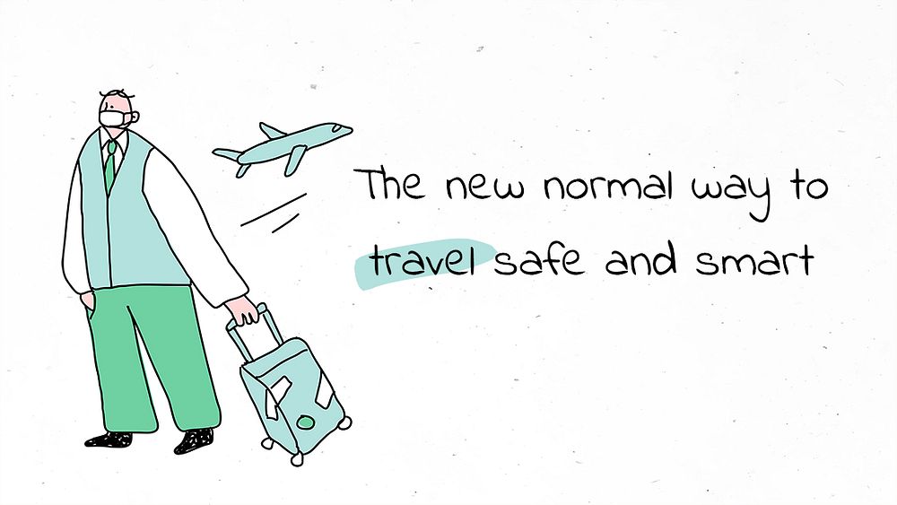 Traveling during pandemic psd new normal lifestyle doodle poster