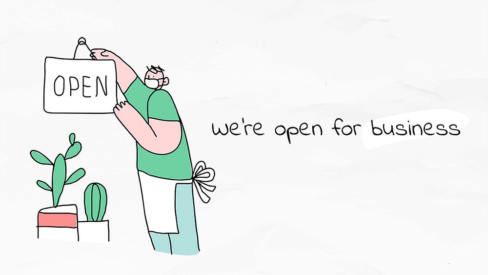 We're open for business psd new normal lifestyle doodle poster