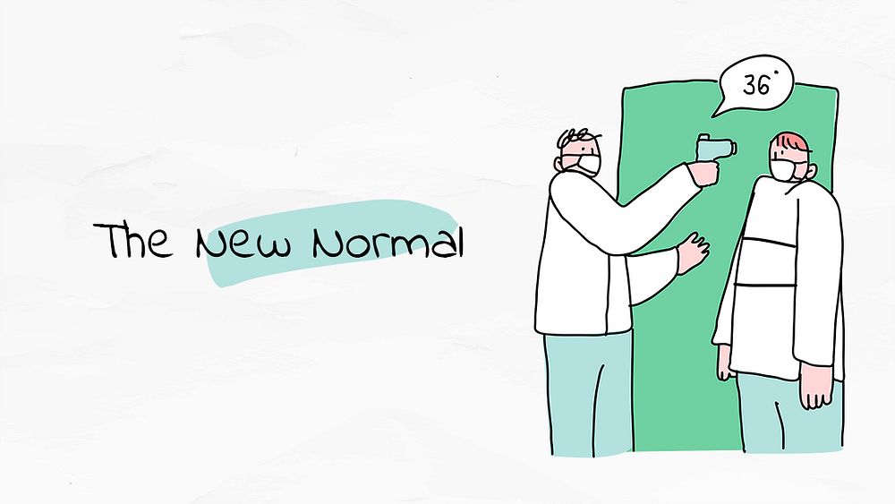 COVID-19 new normal lifestyle psd cute doodle character poster