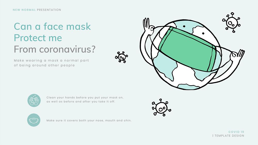 COVID-19 face mask info template psd new normal presentation doodle illustration