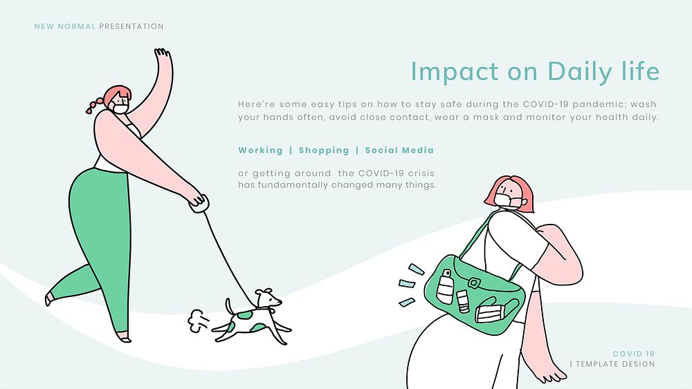 COVID-19 impact template psd new normal presentation doodle illustration