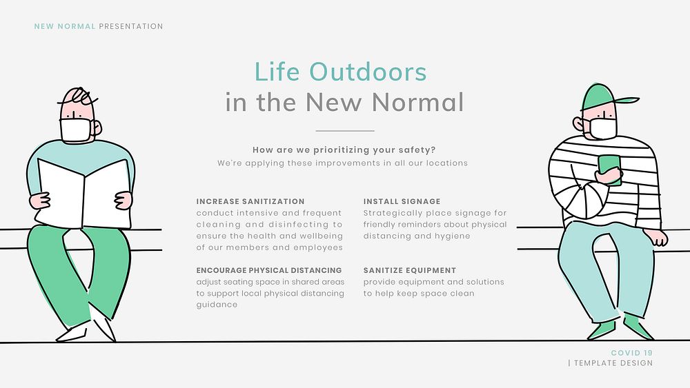 COVID-19 life outdoors template psd new normal presentation doodle illustration