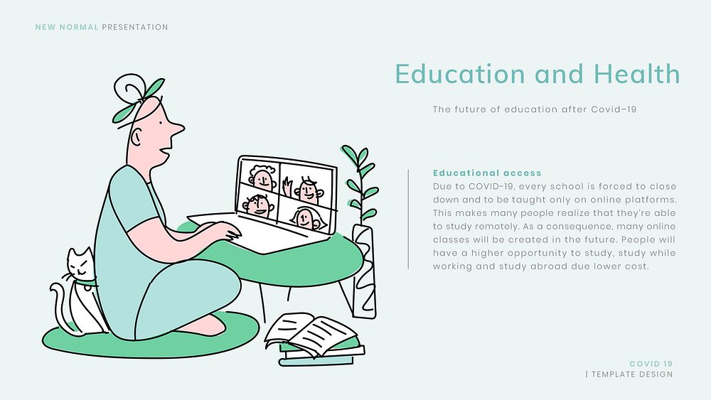 COVID-19 online education template psd new normal presentation doodle illustration