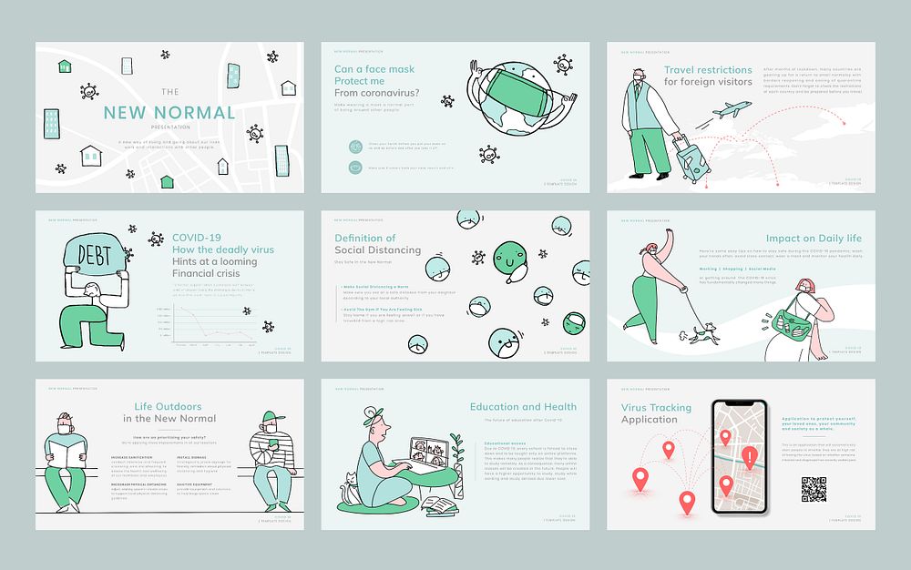 New normal lifestyle template psd business presentation doodle illustration set