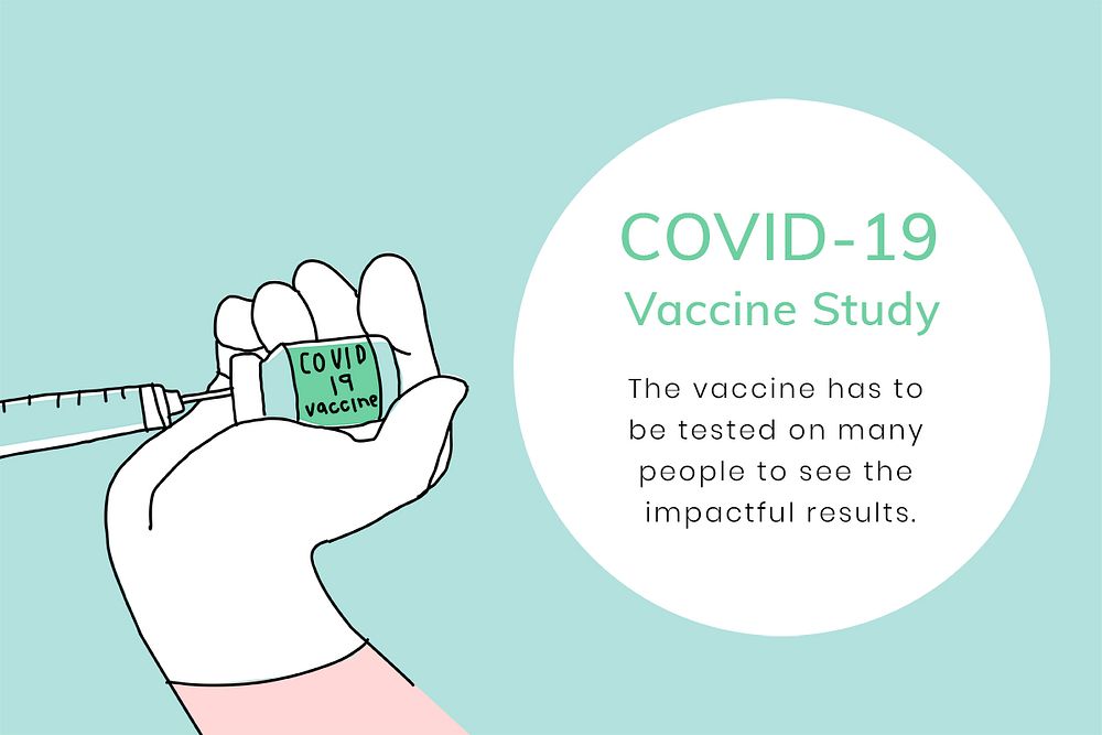 Covid 19 editable template psd vaccine study social banner doodle illustration