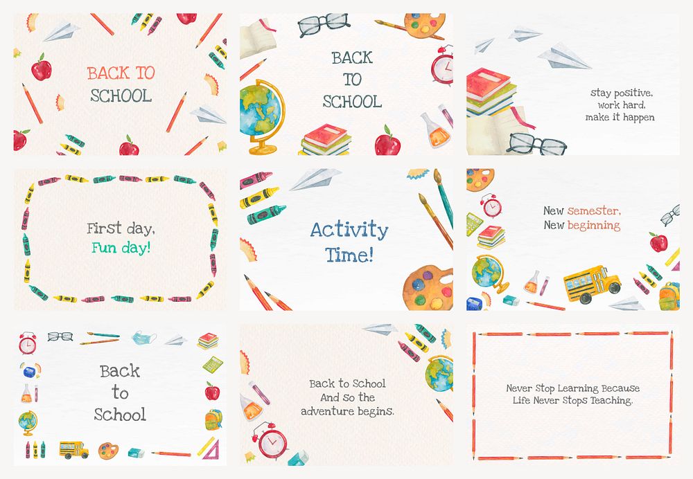 Editable eduction banner template psd set for back to school illustration