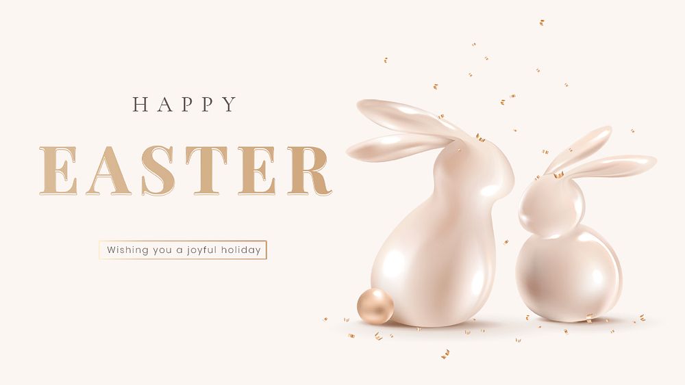 Happy Easter luxury template psd with 3D bunny rose gold social banner