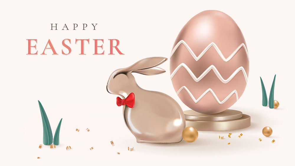 Happy Easter editable template psd with eggs celebration greeting rose gold luxury social banner