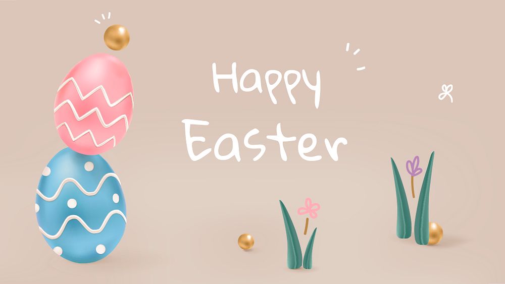 Happy Easter cute template psd greeting with colorful eggs and bunny social banner