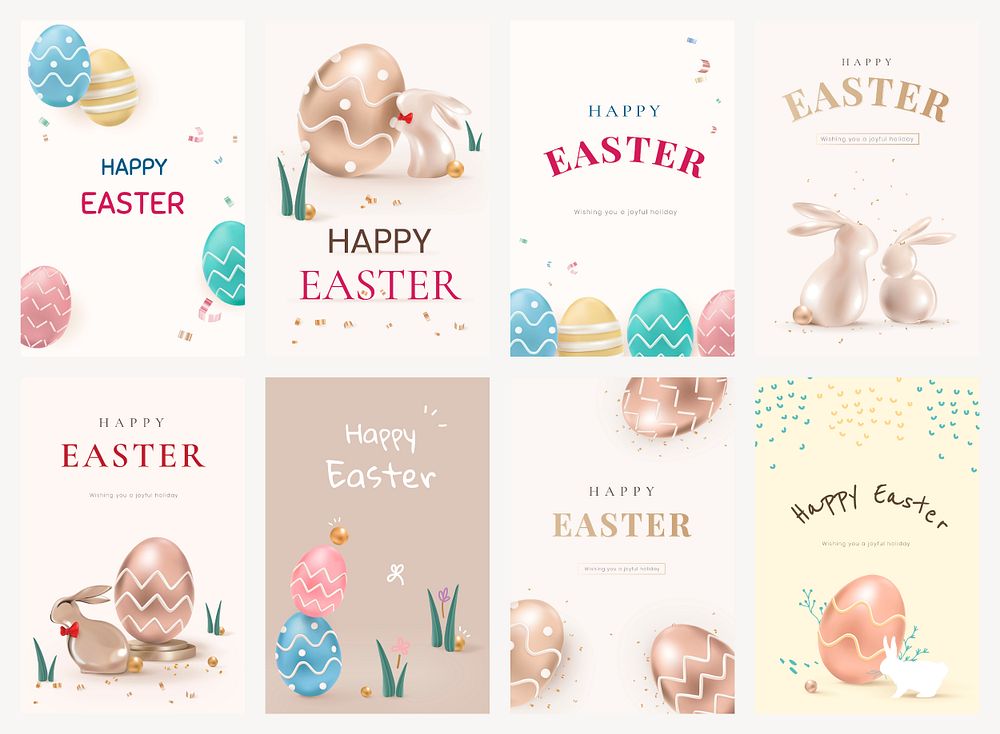 Happy Easter greetings template psd in 3D style holidays celebration social banners set