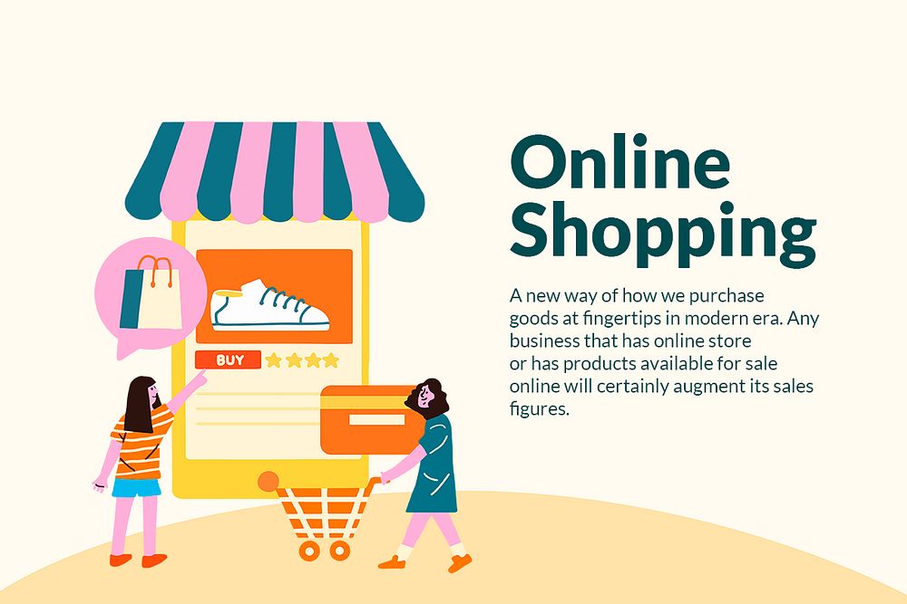 Editable online shopping template psd in flat design for social media