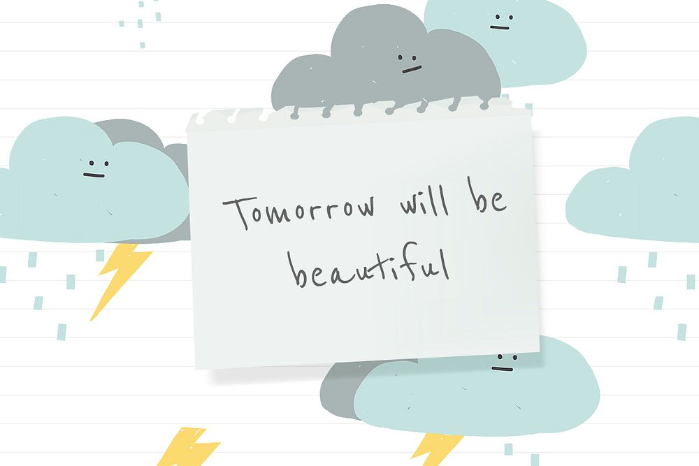 Inspirational quote template psd quote with cute weather doodle banner