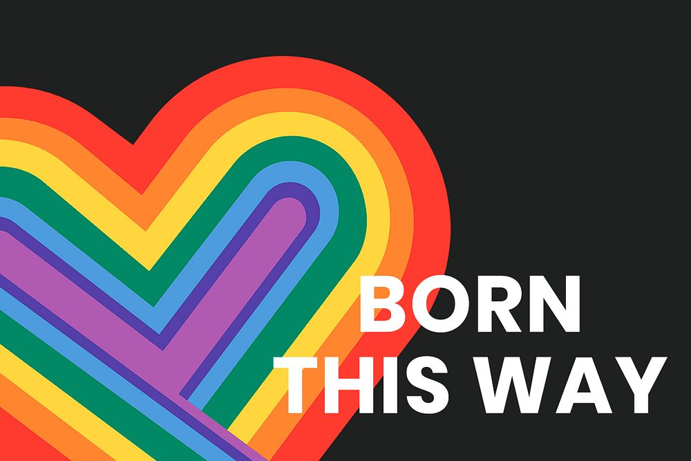 Rainbow heart banner template psd LGBTQ pride month with born this way text