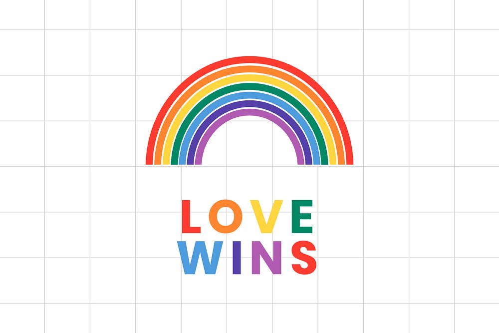 Rainbow banner template psd LGBTQ pride month with love wins text