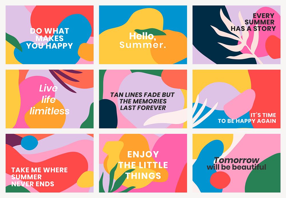Colorful banner template psd with motivational quote set