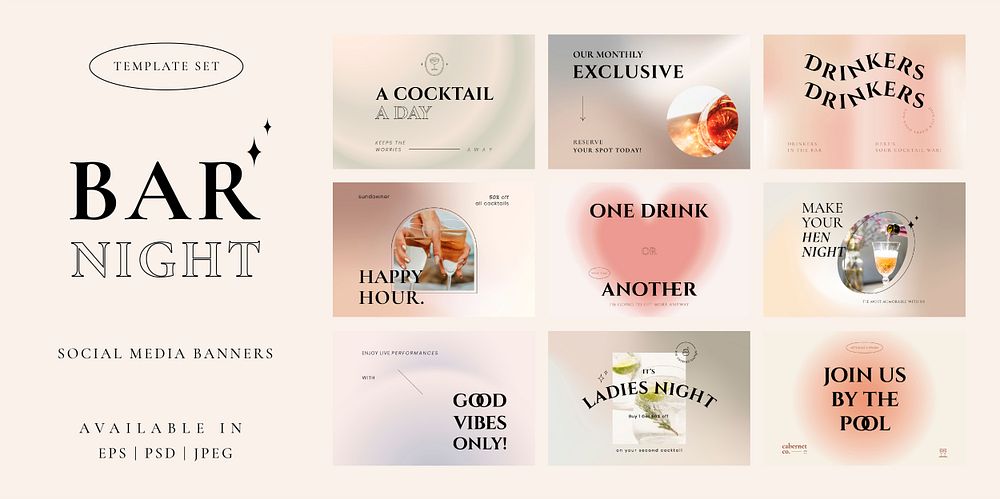 Classy pastel bar template psd campaign ad banner set