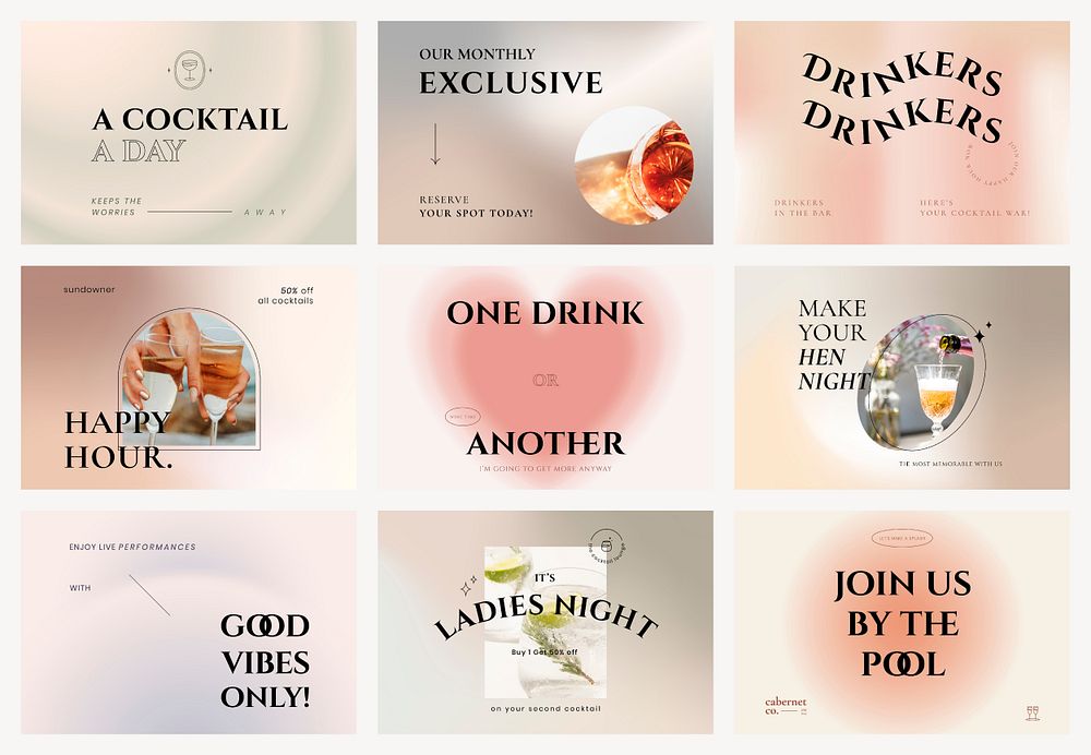 Classy pastel bar template psd campaign ad banner collection