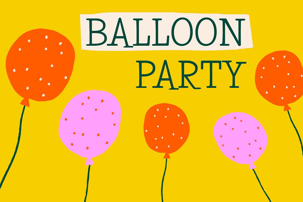 Party greeting card template psd with cute doodle balloons