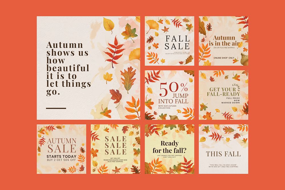 Autumn season quote template psd set for social media post
