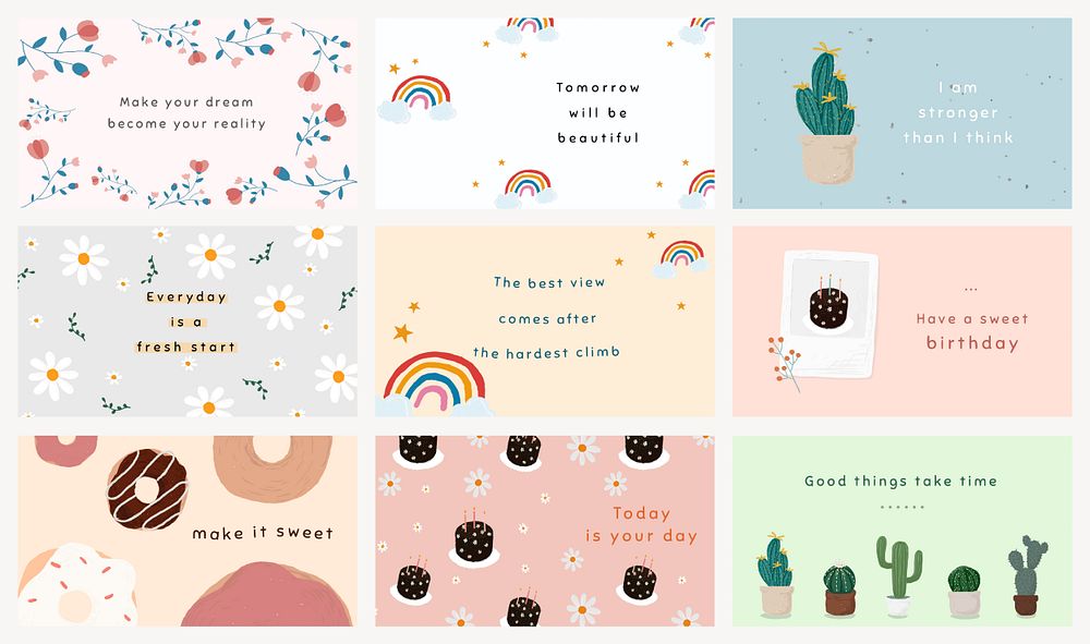 Good mood quote template psd set for blog banner cute hand drawn