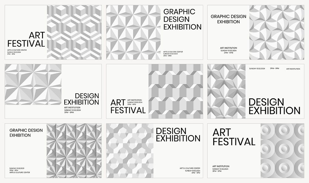 Art festival geometric template psd ad banner geometric modern style set