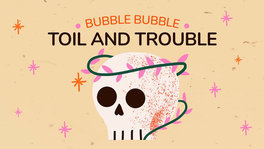 Halloween banner template psd, cute skull illustration