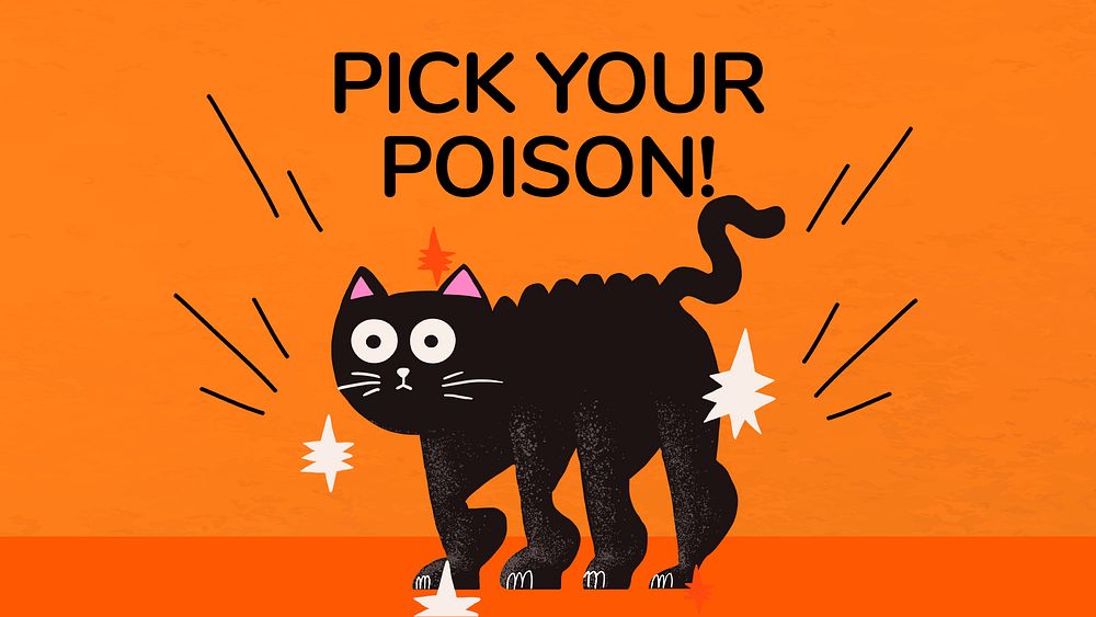 Halloween banner template psd, pick your poison with cute black cat