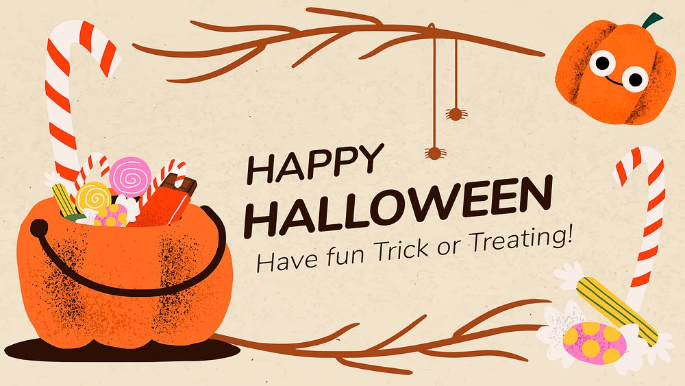 Halloween banner template psd, cute pumpkin illustration