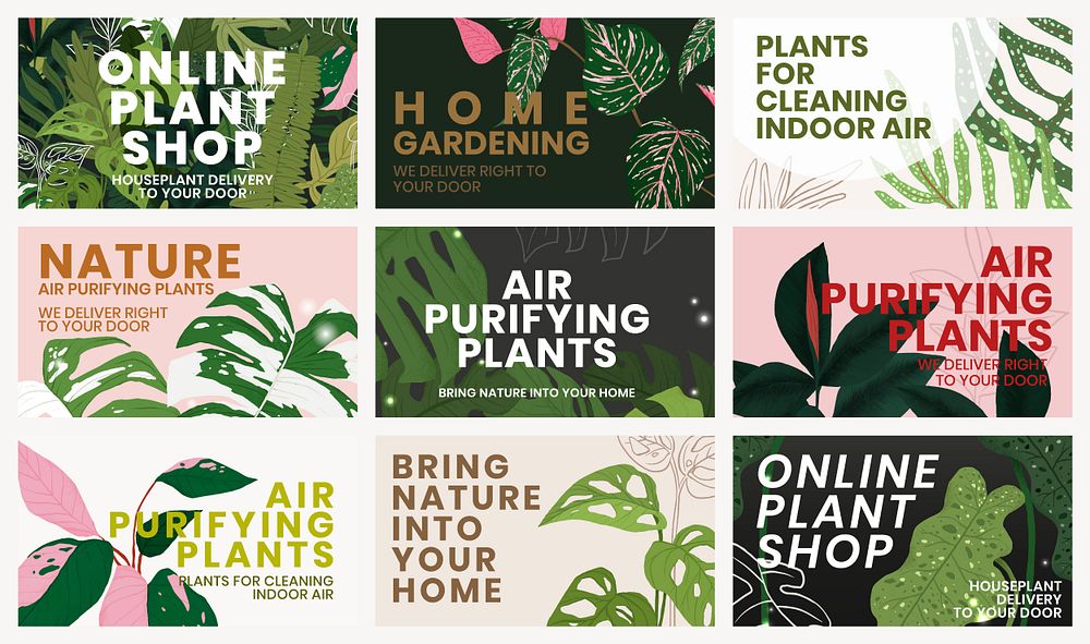 Blog banner template psd botanical background with text set