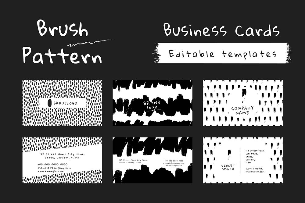 Business card editable template psd with ink brush pattern set