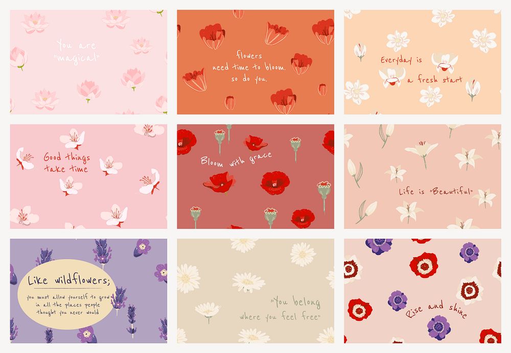 Feminine floral banner template psd with flower illustration set