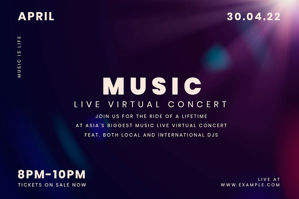 Editable banner template psd with light effect for live streaming concert in the new normal